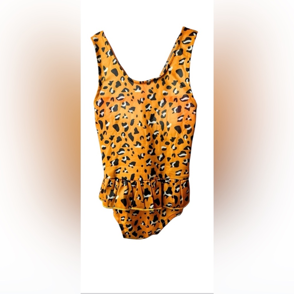Beautiful Toddler Girl Ruffle One Piece Leopard Print Swimsuit